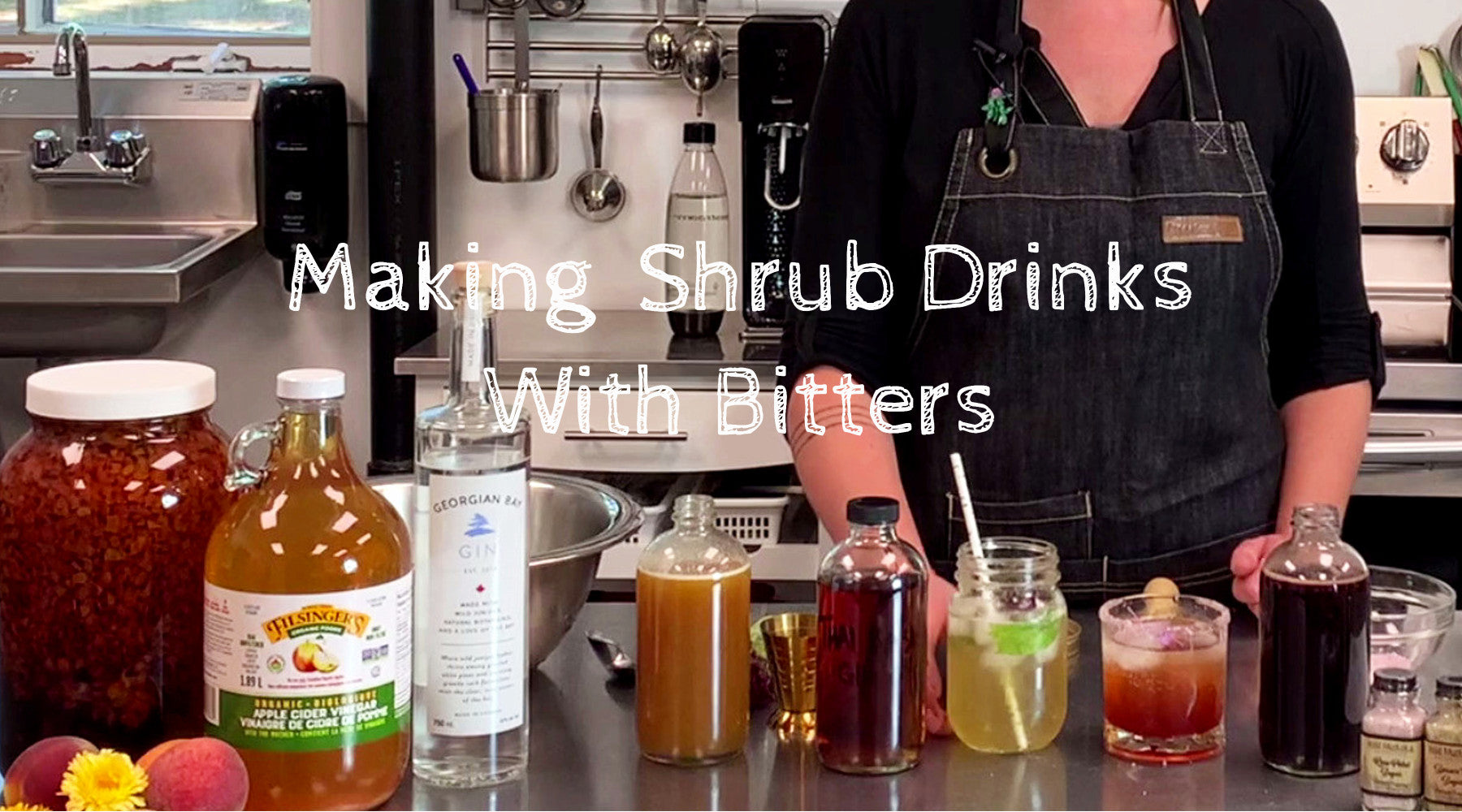 Make A Shrub Mocktail or Cocktail with Bitters {Thai Basil Peach & Cherry Rose}